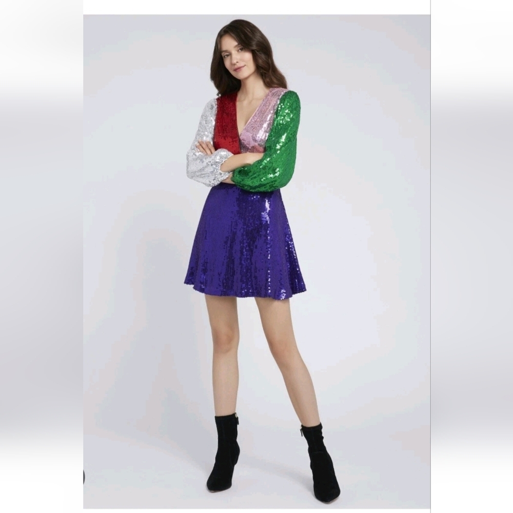 Alice + Olivia Blaze Sequin Color Block Mini Dress Size 6 NWT $ 440 - Picture 7 of 16